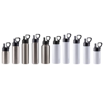 Stainless Steel Bottle with Wide Mouth Straw Lid & Rotating Handle